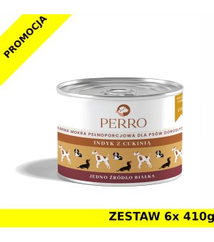 Karma mokra dla psa Perro Indyk z cukinią dla psów dorosłych ZESTAW 6x 410g