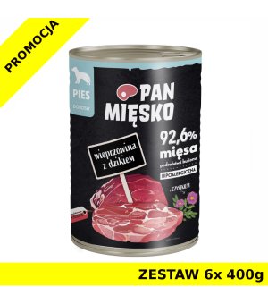 Karma mokra dla psa PAN MIĘSKO PIES WIEPRZOWINA Z DZIKIEM ZESTAW 6x 400G PUSZKA