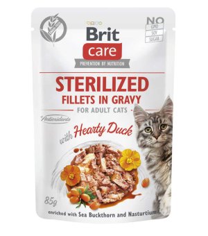 Karma mokra dla dorosłych kotów Brit Care Cat FG Sterilized Hearty Duck in gravy 85g