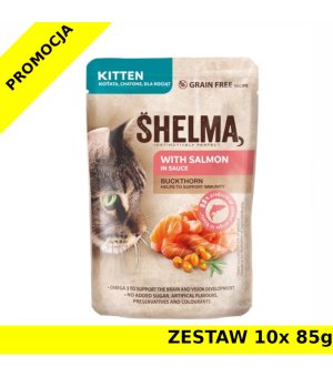 Karma mokra dla kociąt Shelma CAT KITTEN łosoś z rokitnikiem w sosie saszetka ZESTAW 10x 85g