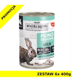 Karma mokra dla kociąt Wiejska Zagroda KITTEN MONO KRÓLIK puszka ZESTAW 6x 400G