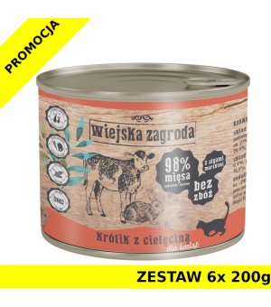 Karma mokra dla kociąt Wiejska Zagroda KOT - kitten królik cielęcina puszka ZESTAW 6x 200g