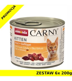 Karma mokra dla kota Animonda Carny Kitten WOŁOWINA, CIELĘCINA, KURCZAK ZESTAW 6x 200g