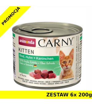 Karma mokra dla kota Animonda Carny Kitten WOŁOWINA, KURCZAK, KRÓLIK ZESTAW 6x 200g