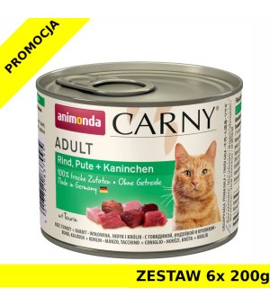 Karma mokra dla kota Animonda Cat Carny Adult WOŁOWINA, INDYK, KRÓLIK ZESTAW 6x 200g