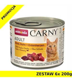 Karma mokra dla kota Animonda Cat Carny WOŁOWINA, KURCZAK, SERCA KACZE 6x 200g