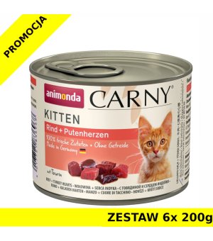 Karma mokra dla kota Animonda Carny Kitten WOŁOWINA, SERCA INDYKA ZESTAW 6x 200g