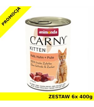 Karma mokra dla kota Animonda Carny Kitten CIELĘCINA, KURCZAK, INDYK ZESTAW 6x 400g