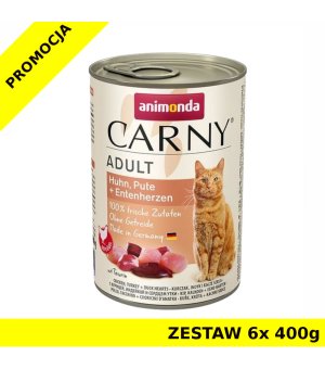 Karma mokra dla kota Animonda Cat Carny KURCZAK, INDYK, SERCA KACZE ZESTAW 6x 400g