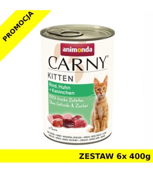 Karma mokra dla kota Animonda Carny Kitten WOŁOWINA, KURCZAK, KRÓLIK ZESTAW 6x 400g