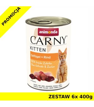 Karma mokra dla kota Animonda Carny Kitten DRÓB I WOŁOWINA ZESTAW 6x 400g