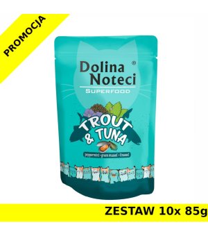 Karma mokra dla kota Dolina Noteci Superfood pstrąg i tuńczyk ZESTAW 10x 85g