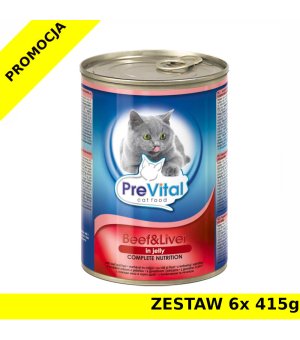 Karma mokra dla kota Prevital Wołowina z Wątróbką w galarecie ZESTAW 6x  415g