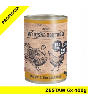 Karma mokra dla kota Wiejska Zagroda KOT - kitten Indyk kurczak puszka ZESTAW 6x 400g