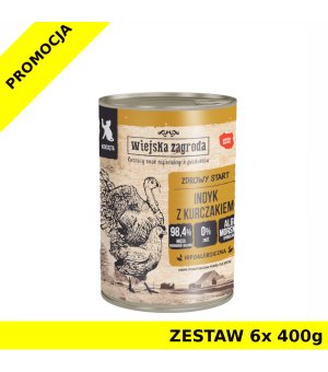 Karma mokra dla kota Wiejska Zagroda KOT - kitten Indyk kurczak puszka ZESTAW 6x 400g