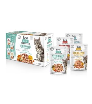 Karma mokra dla kotów sterylizowanych mix 4 smaków Brit Care Cat FG Sterilized Flavour Box in Gravy 12x 85g 
