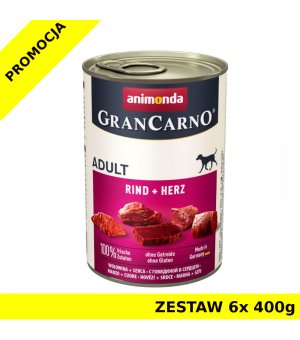 Karma mokra dla psa Animonda GranCarno Adult serca puszka ZESTAW 6x 400g