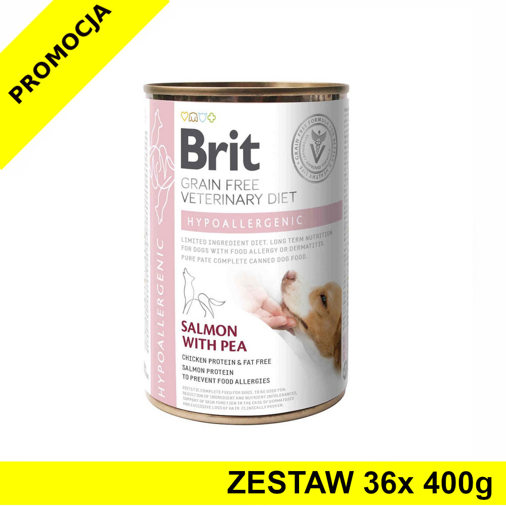 Karma mokra dla psa Brit Veterinary Diets Dog Hypoallergenic ZESTAW 36x 400g