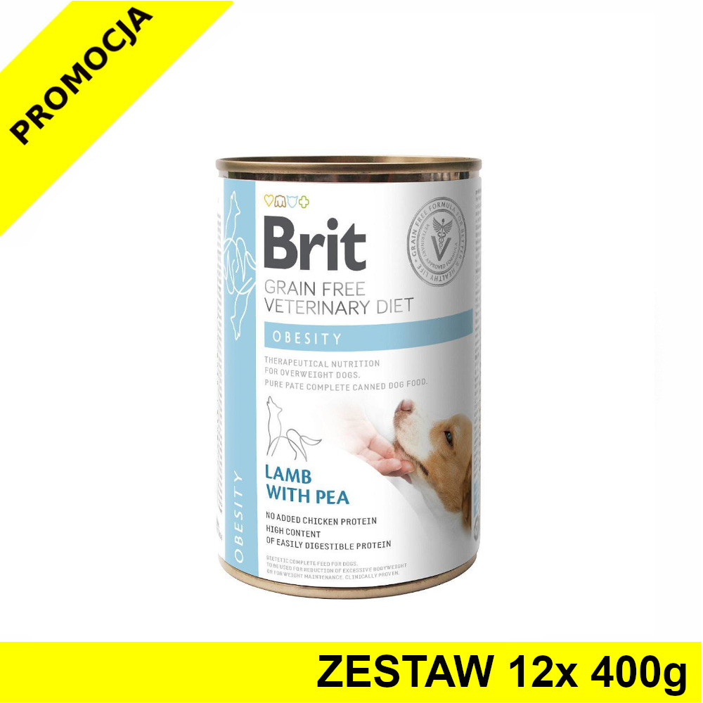 Karma mokra dla psa Brit Veterinary Diet Dog Obesity Lamb & Pea ZESTAW 12x 400g