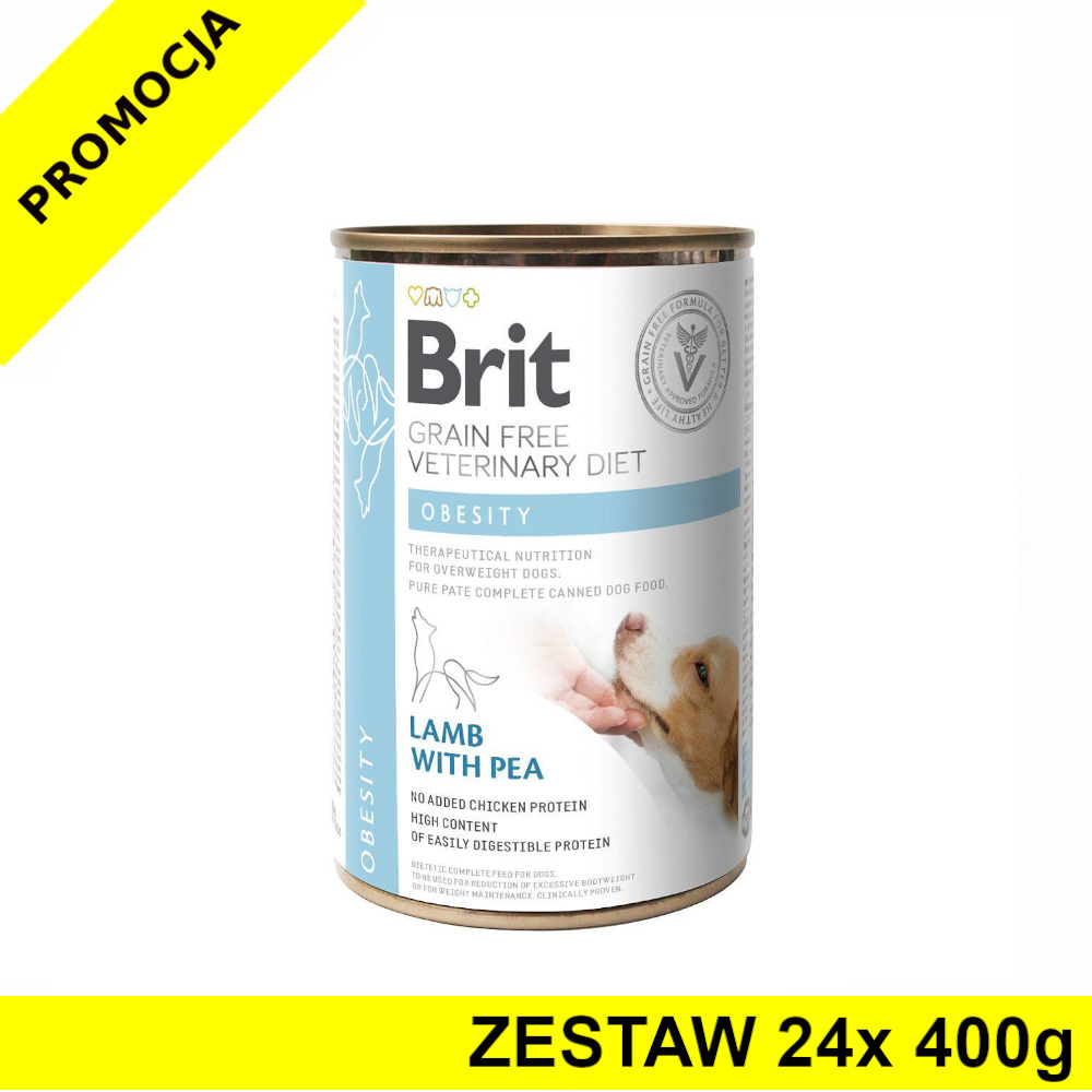 Karma mokra dla psa Brit Veterinary Diet Dog Obesity Lamb & Pea ZESTAW 24x 400g