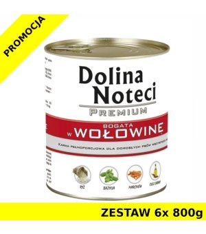 Karma mokra dla psa Dolina Noteci Wołowina puszka ZESTAW 6x 800g