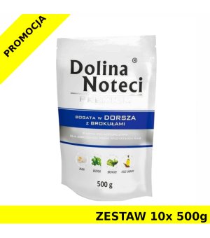 Karma mokra dla psa Dolina Noteci z dorszem i brokułami ZESTAW 10x 500g