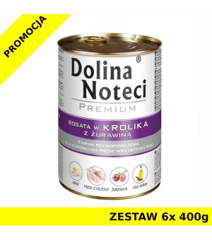 Karma mokra dla psa Dolina Noteci z królikiem i żurawiną puszka ZESTAW 6x400g