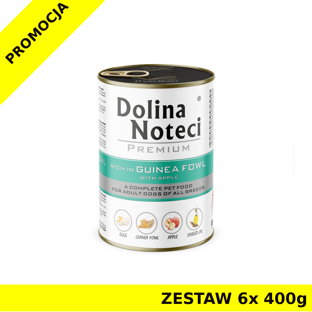 Karma mokra dla psa Dolina Noteci z Perliczką i Jabłkiem - puszka - ZESTAW 6x 400g