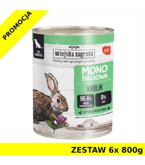 Karma mokra dla psa Mono Wiejska Zagroda - Królik ZESTAW 6x 800g