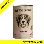 Karma mokra dla psa Paka Zwierzaka Wołowina i śledź PUSZKA ZESTAW 6x 400g