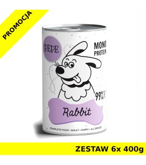 Karma mokra dla psa Paka Zwierzaka - PEPE MONO PROTEIN Rabbit PUSZKA ZESTAW 6x 400g