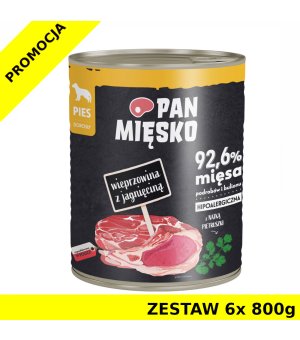 Karma mokra dla psa Pan Mięsko - Wieprzowina z Jagnięciną ZESTAW 6x 800g