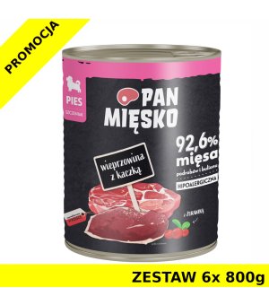 Karma mokra dla psa Pan Mięsko - Wieprzowina z Kaczką dla Szczeniąt Zestaw 6x 800g