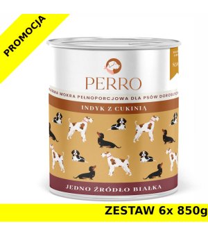 Karma mokra dla psa Perro Indyk z cukinią dla psów dorosłych ZESTAW 6x 850g
