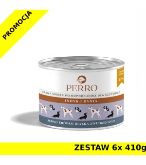 6x 410g - Indyk z dynią - szczenięta - Perro - karma mokra dla psa - zestaw