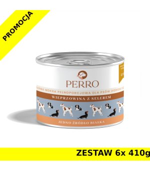 Karma mokra dla psa Perro Wieprzowina z selerem dla psów dorosłych ZESTAW 6x 410g
