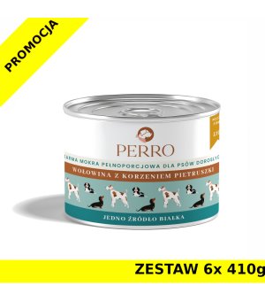 6x 410g - Wołowina z korzeniem pietruszki - Perro - karma mokra dla psów dorosłych - zestaw