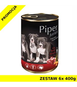 Karma mokra dla psa Piper Junior dla szczeniąt z sercami wołowymi i marchewką ZESTAW 6x 400g