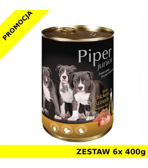 Karma mokra dla psa Piper Junior z żołądkami kurczaka i ryżem puszka ZESTAW 6x 400g 