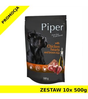 Karma mokra dla psa Piper serca z kurczaka z brązowym ryżem i szpinakiem ZESTAW 10x 500g