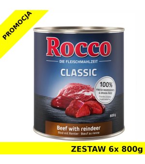 Karma mokra dla psa Rocco Classic Wołowina z Reniferem puszka ZESTAW 6x 800g