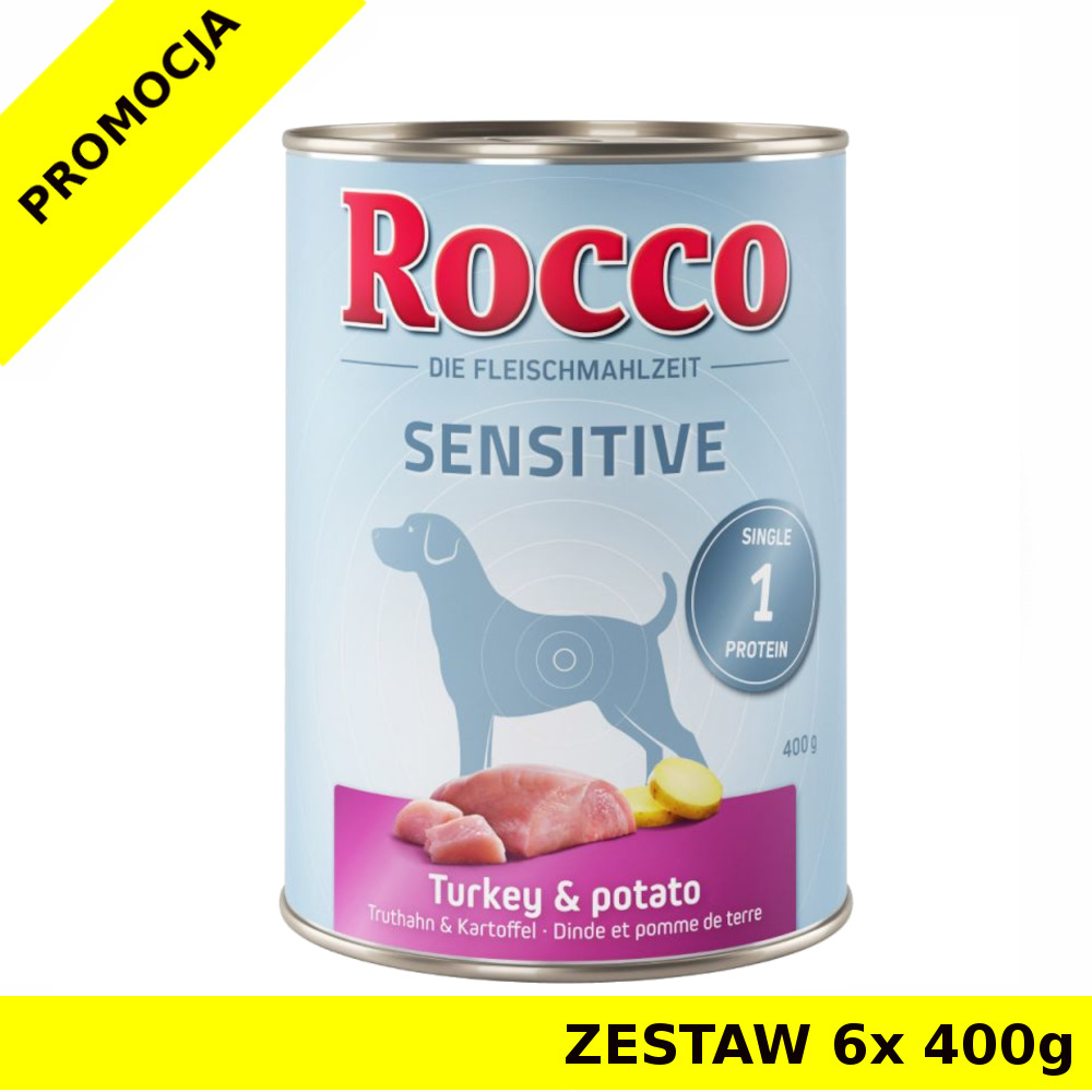 Karma mokra dla psa Rocco Diet Care Sensitive Indyk z ziemniakami puszka ZESTAW 6x 400g