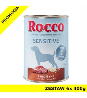 Karma mokra dla psa Rocco Diet Care Sensitive Jagnięcina z ryżem puszka ZESTAW 6x 400g - puszka