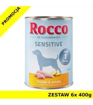 Karma mokra dla psa Rocco Diet Care Sensitive Kurczak z ziemniakami puszka ZESTAW 6x 400g