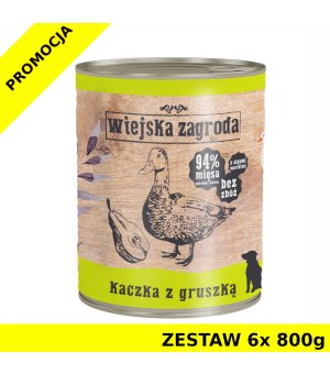 Karma mokra dla psa Wiejska Zagroda Kaczka z Gruszką  ZESTAW 6x 800g