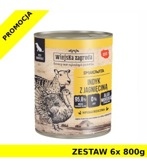 Karma mokra dla psa Wiejska Zagroda Indyk z jagnięciną  ZESTAW 6x 800g