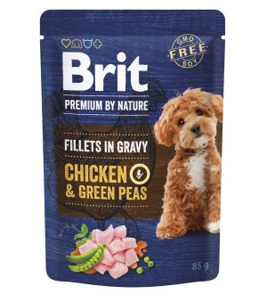 Karma mokra dla psów Brit Premium By Nature Dog Pouch Gravy Fillets Chicken & Green Peas 85g