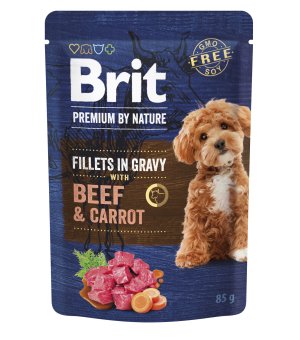 Karma mokra dla psów Brit Premium By Nature Dog Pouch Gravy Fillets Beef & Carrot 85g