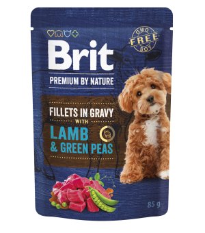 Karma mokra dla psów Brit Premium By Nature Dog Pouch Gravy Fillets Lamb & Green Peas 85g