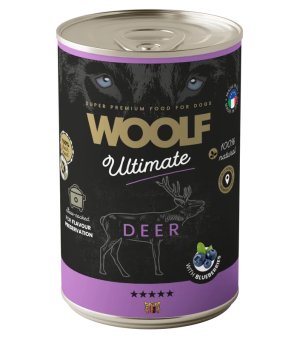 Karma mokra dla psów dorosłych WOOLF ULTIMATE Dog Deer Blueberries 400g